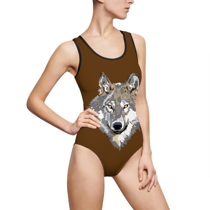 Women's Classic One-Piece Swimsuit: Wolves Brown