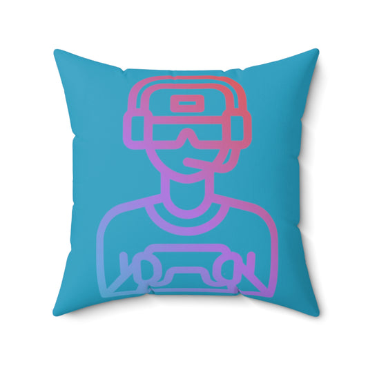 Spun Polyester Square Pillow: Gaming Turquoise