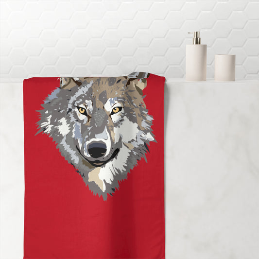 Mink-Cotton Towel: Wolves Dark Red