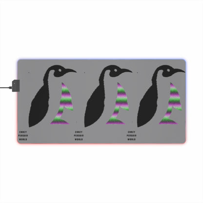 LED Gaming Mouse Pad: Crazy Penguin World Logo Grey