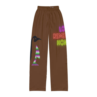 Kids Pajama Pants: Crazy Penguin World Logo Brown