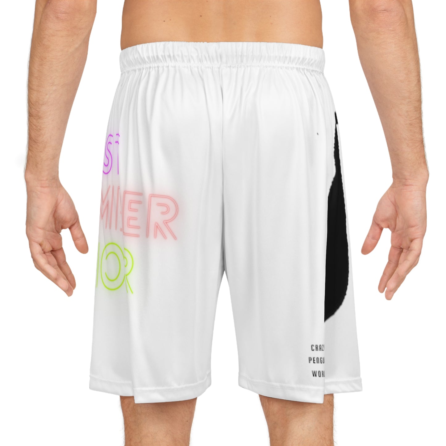 Basketball Shorts: Crazy Penguin World Logo White