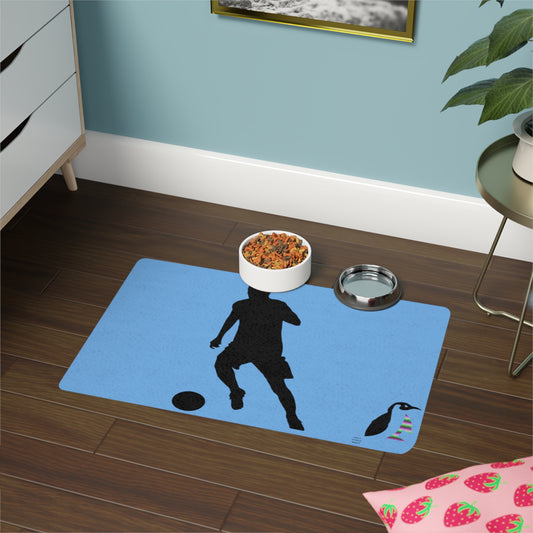 Pet Food Mat: Soccer Lite Blue
