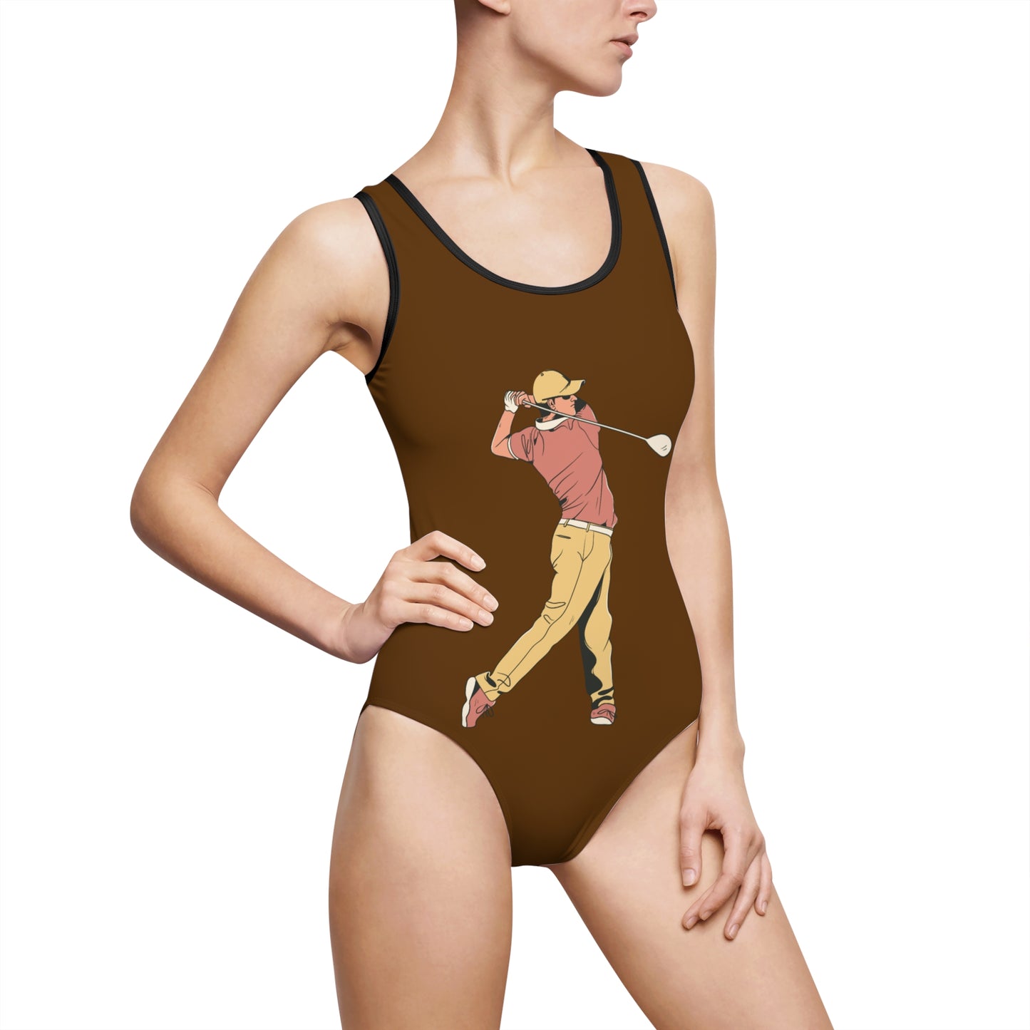 Women's Classic One-Piece Swimsuit: Golf Brown