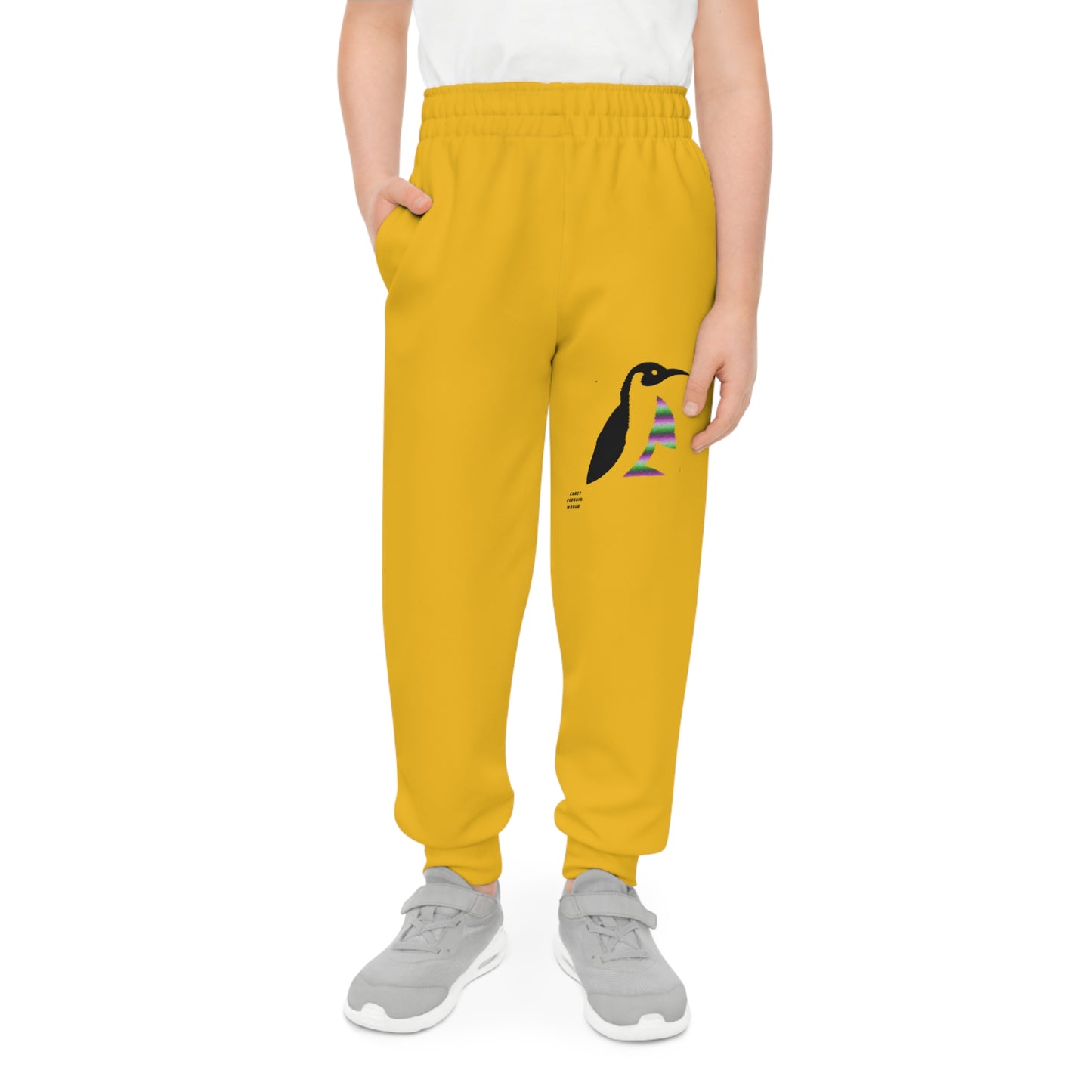 Youth Joggers: Crazy Penguin World Logo Yellow