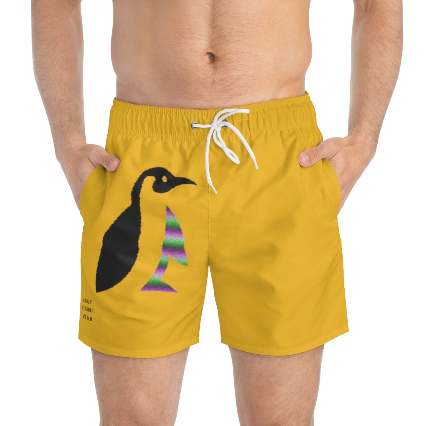 Swim Trunks: Crazy Penguin World Logo Yellow