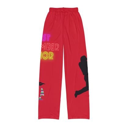 Kids Pajama Pants: Baseball Dark Red