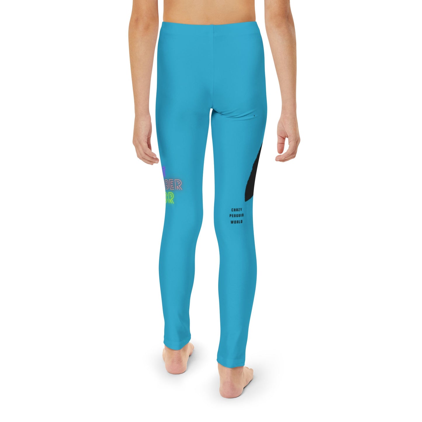 Youth Full-Length Leggings: Crazy Penguin World Logo Turquoise