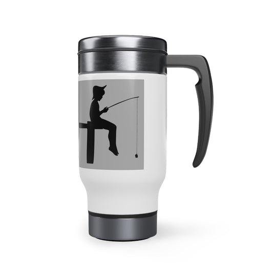 Stainless Steel Travel Mug with Handle, 14oz: Fishing Lite Grey
