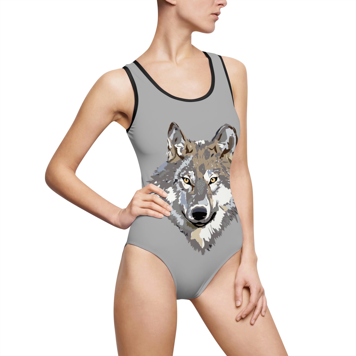 Women's Classic One-Piece Swimsuit: Wolves Lite Grey