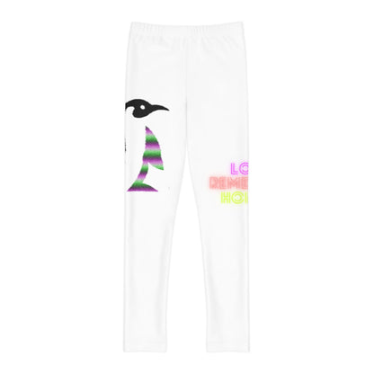 Youth Full-Length Leggings: Crazy Penguin World Logo White