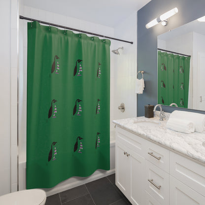 Shower Curtains: #2 Crazy Penguin World Logo Dark Green