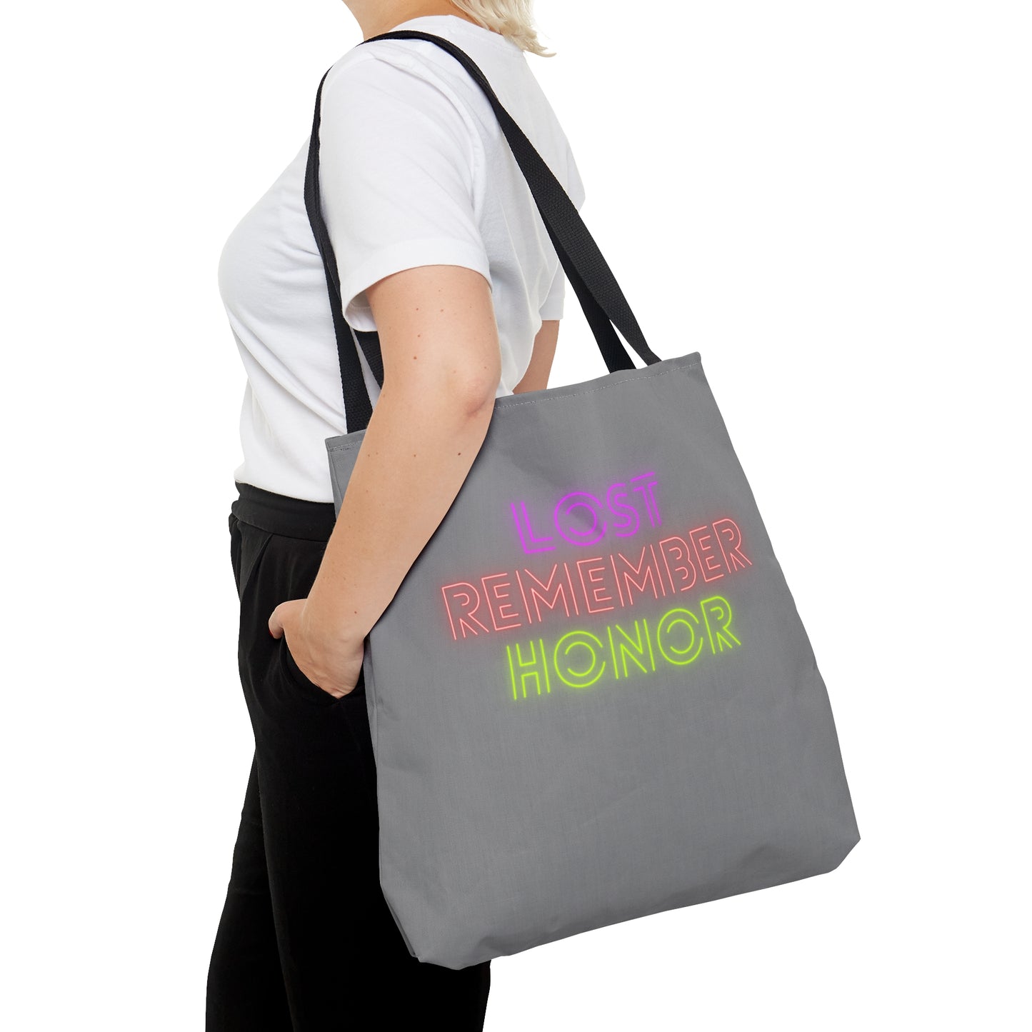 Tote Bag: Lost Remember Honor Grey