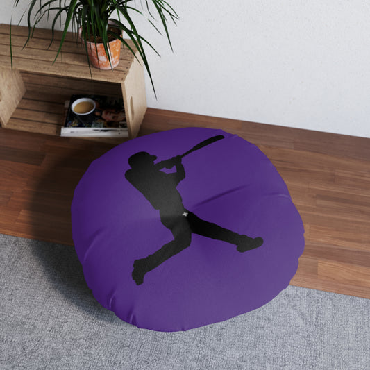 Tufted Floor Pillow, Round: Baseball Purple
