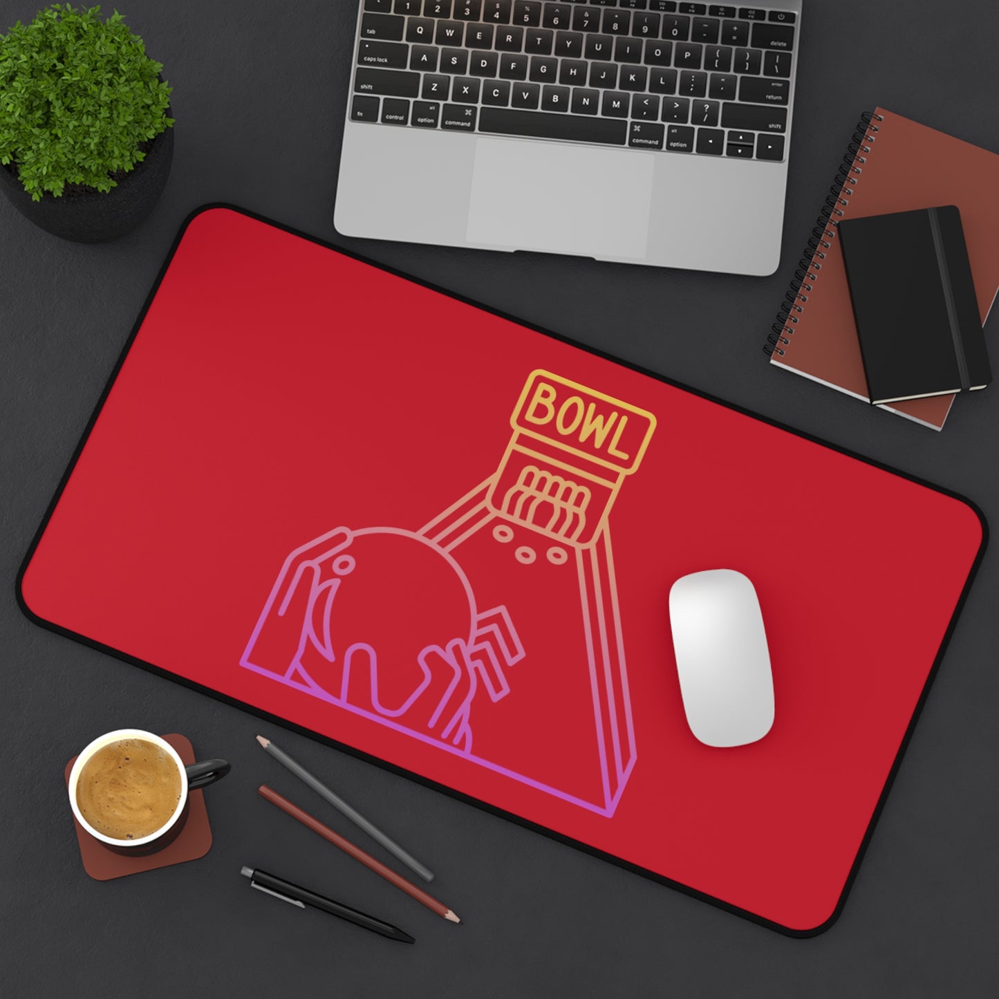 Desk Mat: Bowling Dark Red