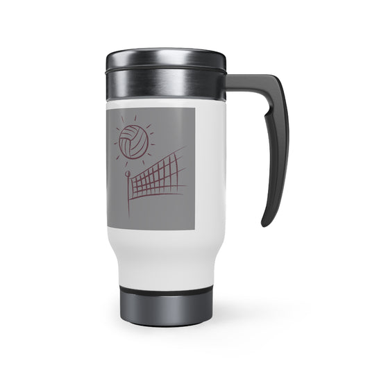Stainless Steel Travel Mug with Handle, 14oz: Volleyball Grey