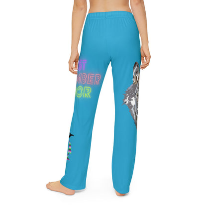 Kids Pajama Pants: Wolves Turquoise