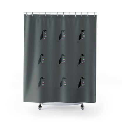Shower Curtains: #2 Crazy Penguin World Logo Dark Grey