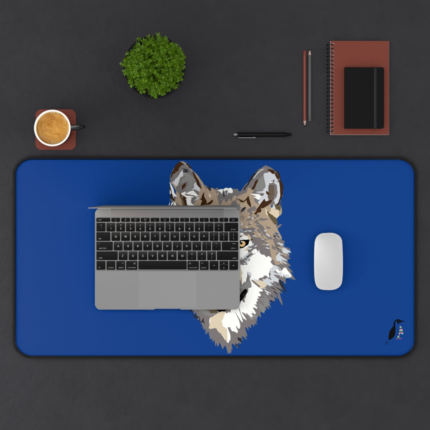 Desk Mat: Wolves Dark Blue