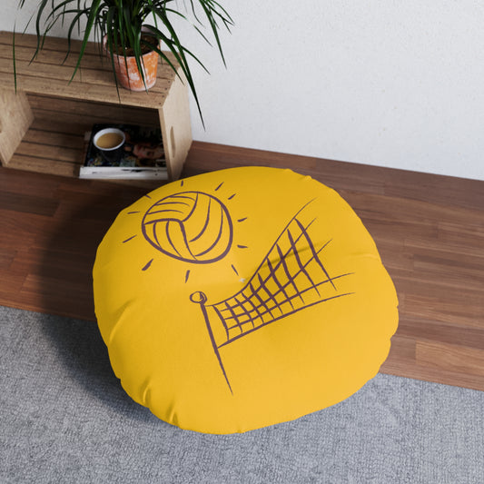 Tufted Floor Pillow, Round: Volleyball Yellow