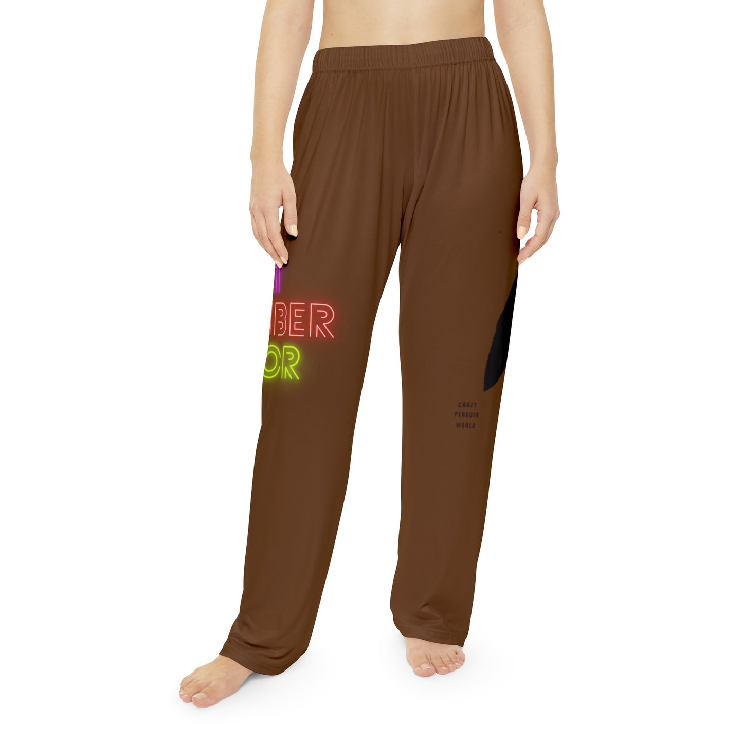 Women's Pajama Pants: Crazy Penguin World Logo Brown