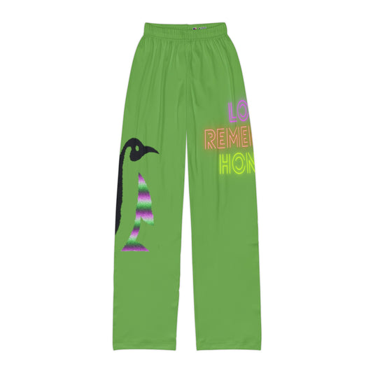 Kids Pajama Pants: Crazy Penguin World Logo Green