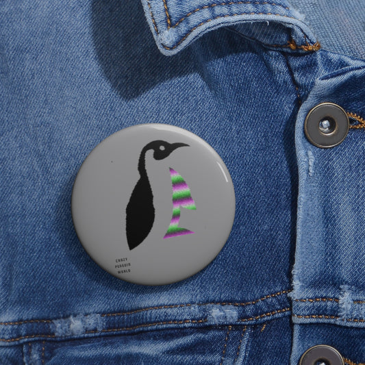 Custom Pin Buttons Crazy Penguin World Logo Grey