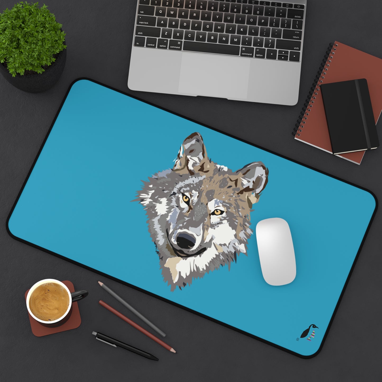 Desk Mat: Wolves Turquoise