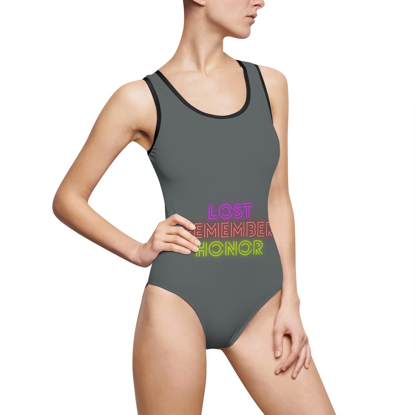 Women's Classic One-Piece Swimsuit: Lost Remember Honor Dark Grey