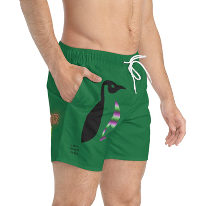 Swim Trunks: Crazy Penguin World Logo Dark Green