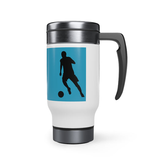 Stainless Steel Travel Mug with Handle, 14oz: Soccer Turquoise