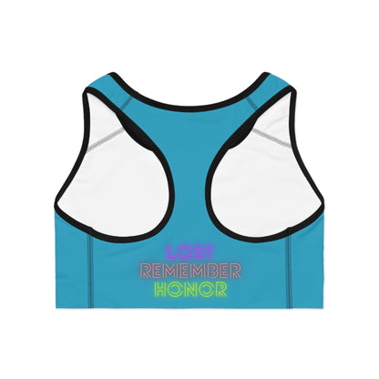 Sports Bra: Crazy Penguin World Logo Turquoise