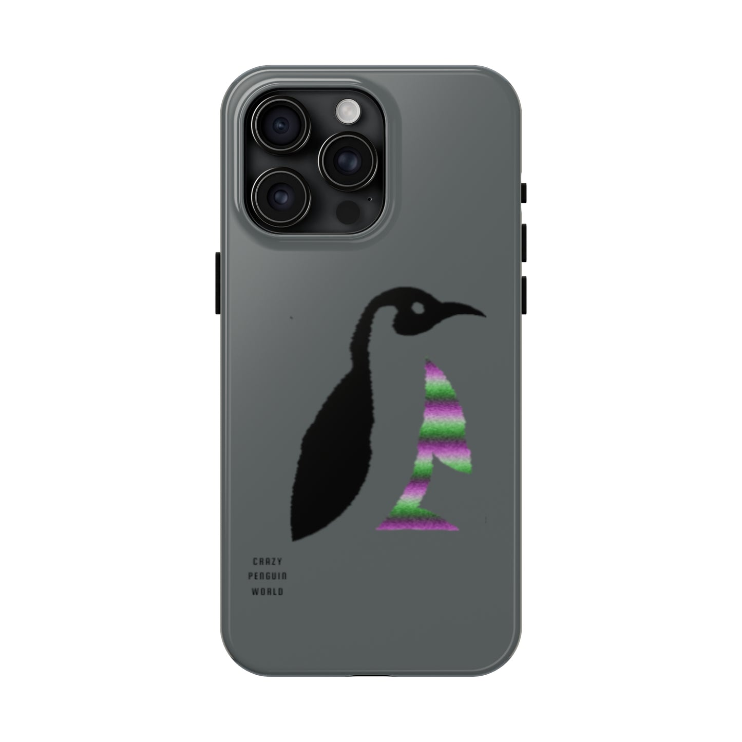 Tough Phone Cases (for iPhones): Crazy Penguin World Logo Dark Grey