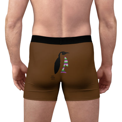 Men's Boxer Briefs: Crazy Penguin World Logo Brown