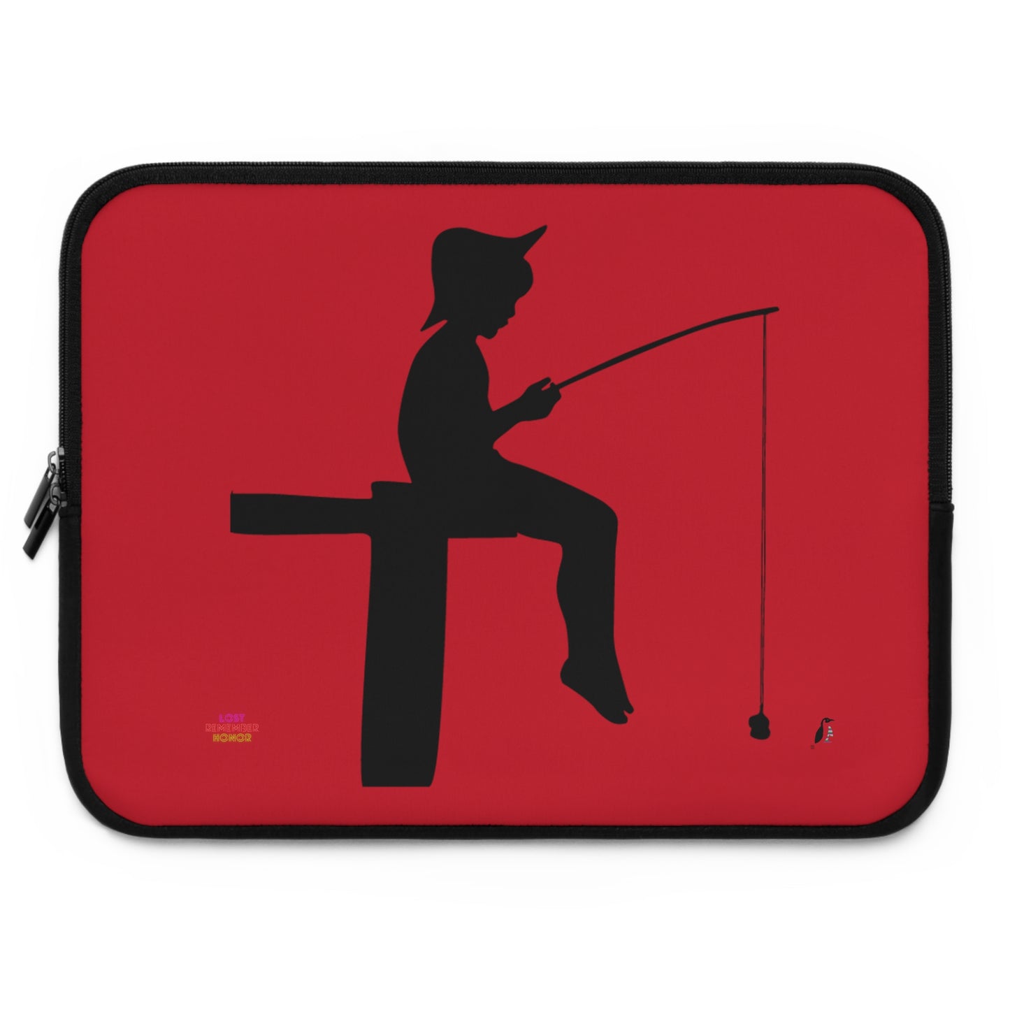 Laptop Sleeve: Fishing Dark Red