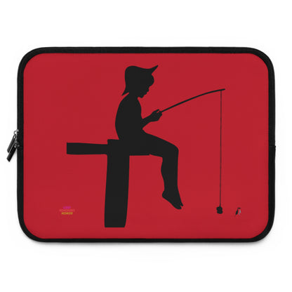 Laptop Sleeve: Fishing Dark Red