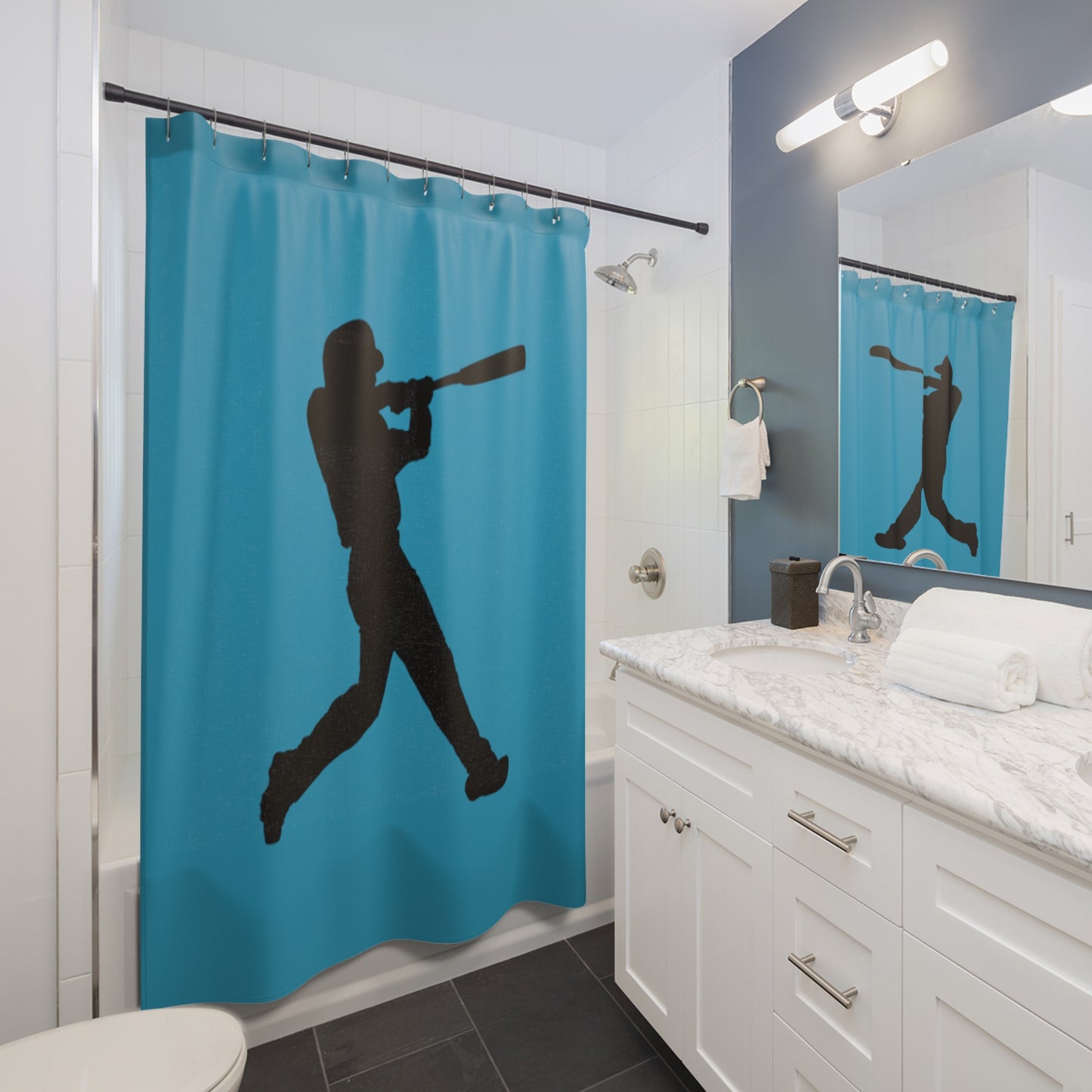 Shower Curtains: #1 Baseball Turquoise
