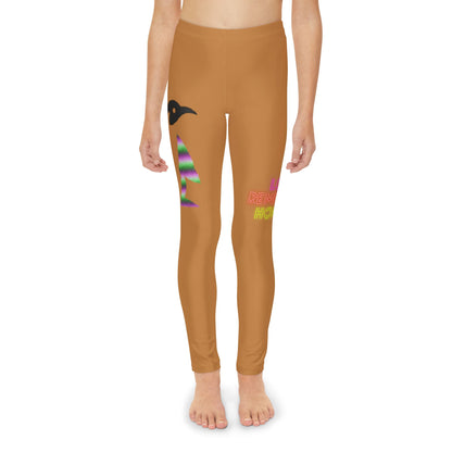 Youth Full-Length Leggings: Crazy Penguin World Logo Lite Brown