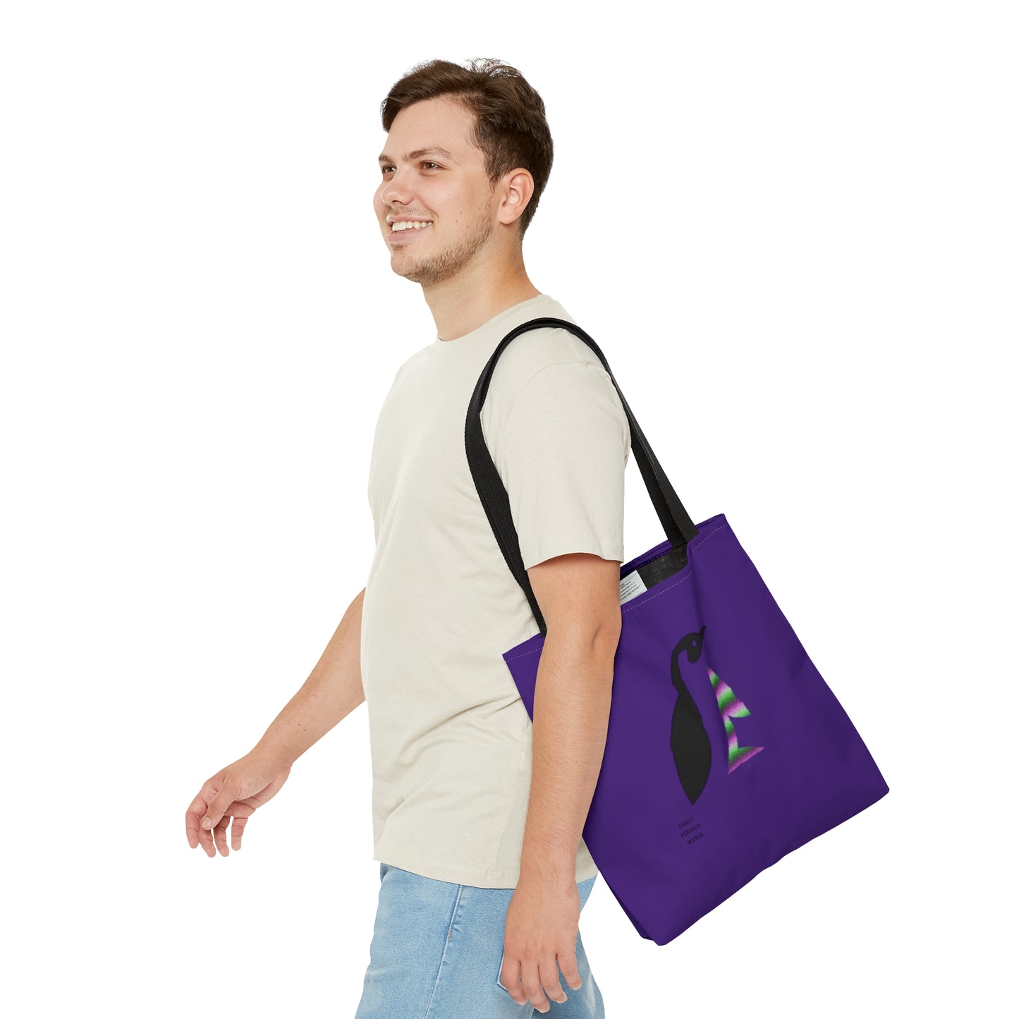 Tote Bag: Crazy Penguin World Logo Purple