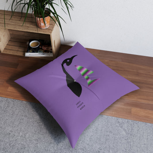 Tufted Floor Pillow, Square: Crazy Penguin World Logo Lite Purple