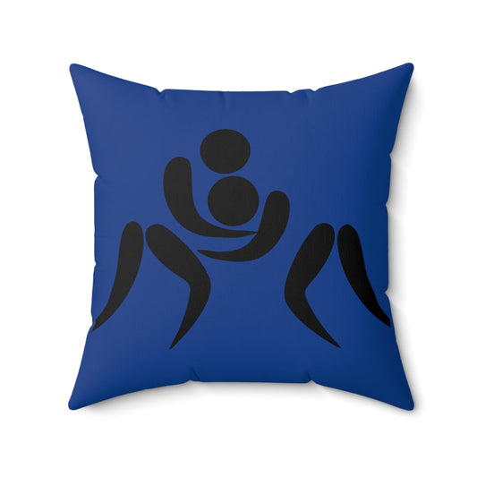 Spun Polyester Square Pillow: Wrestling Dark Blue