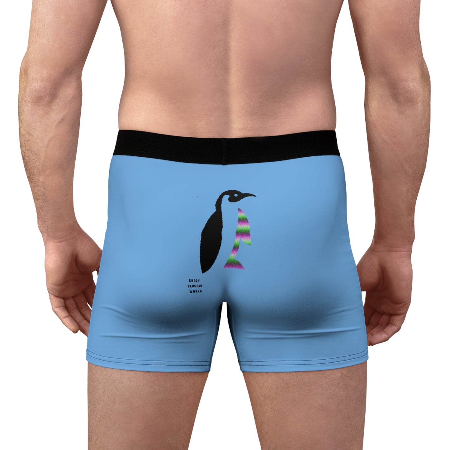 Men's Boxer Briefs: Crazy Penguin World Logo Lite Blue