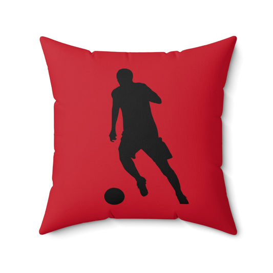 Spun Polyester Square Pillow: Soccer Dark Red