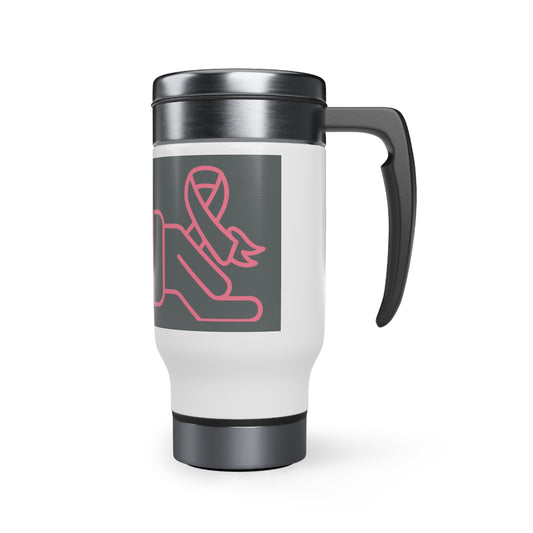 Stainless Steel Travel Mug with Handle, 14oz: Fight Cancer Dark Grey