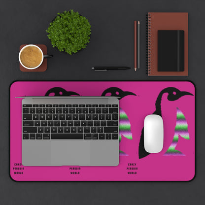 Desk Mat: Crazy Penguin World Logo Pink