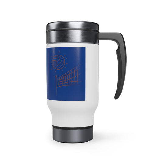 Stainless Steel Travel Mug with Handle, 14oz: Volleyball Dark Blue