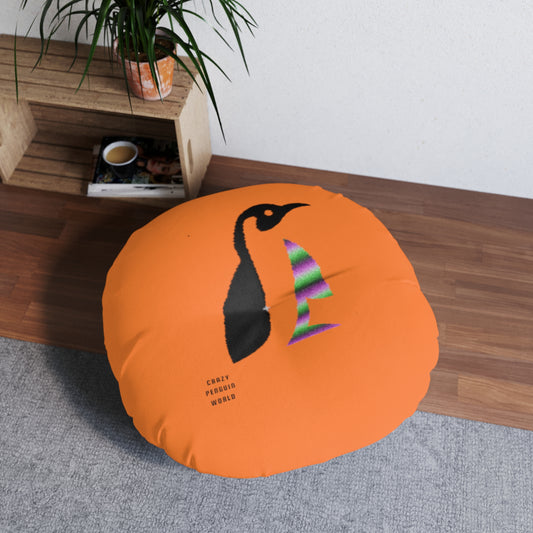 Tufted Floor Pillow, Round: Crazy Penguin World Logo Crusta
