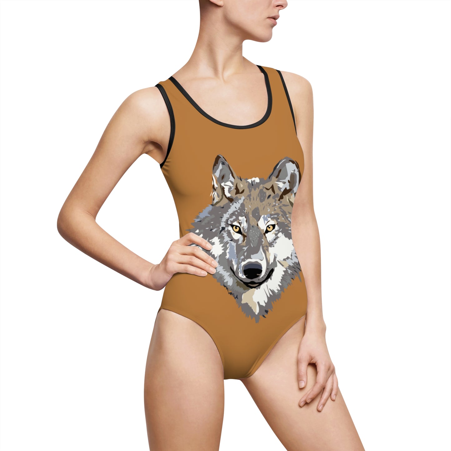 Women's Classic One-Piece Swimsuit: Wolves Lite Brown