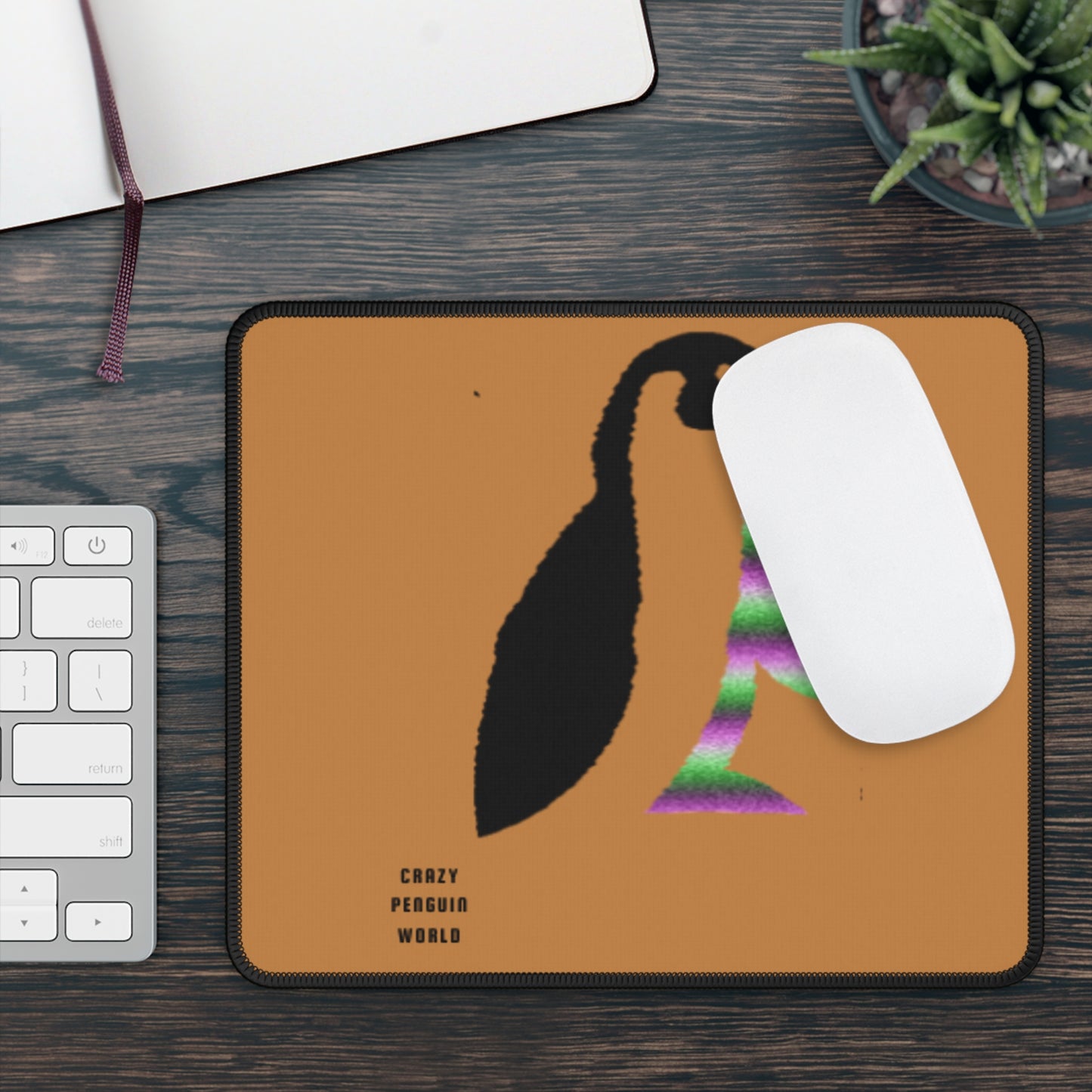 Gaming Mouse Pad: Crazy Penguin World Logo Lite Brown