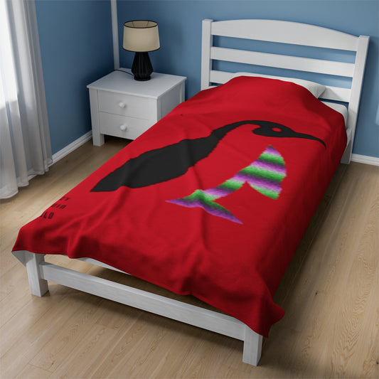 Velveteen Plush Blanket: Crazy Penguin World Logo Dark Red